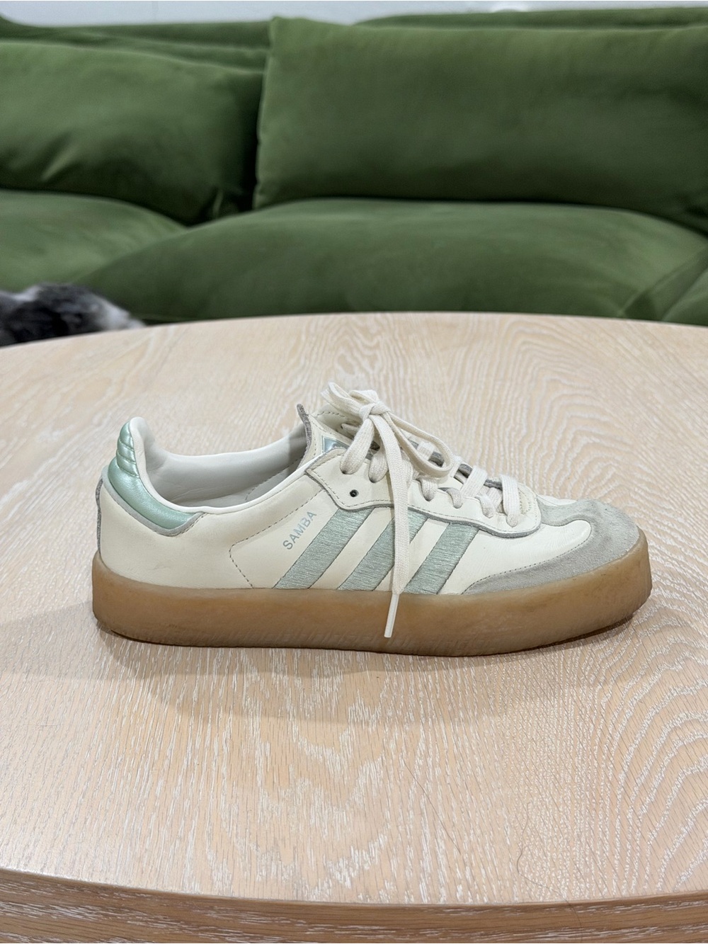 adidas Samba Sneakers in Cream with Mint Accents